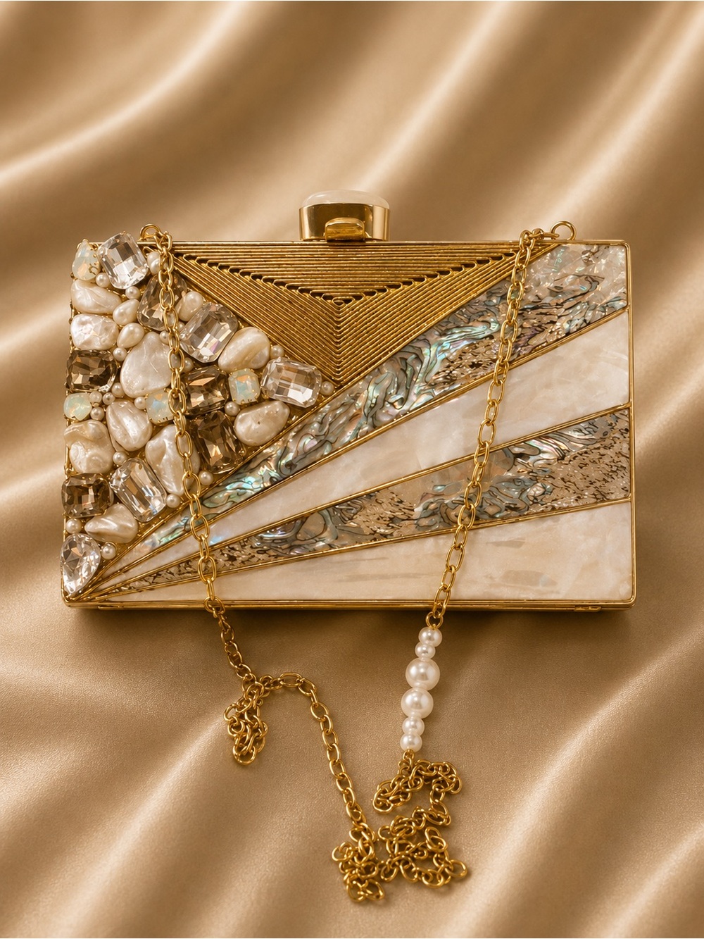 Gold Mother-of-Pearl Jeweled Evening Clutch